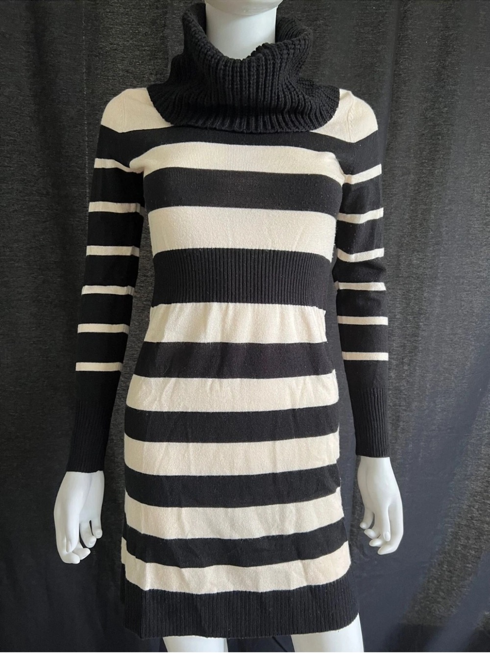 Apt. 9 Black and Cream Striped Cowl Neck Sweater Dress